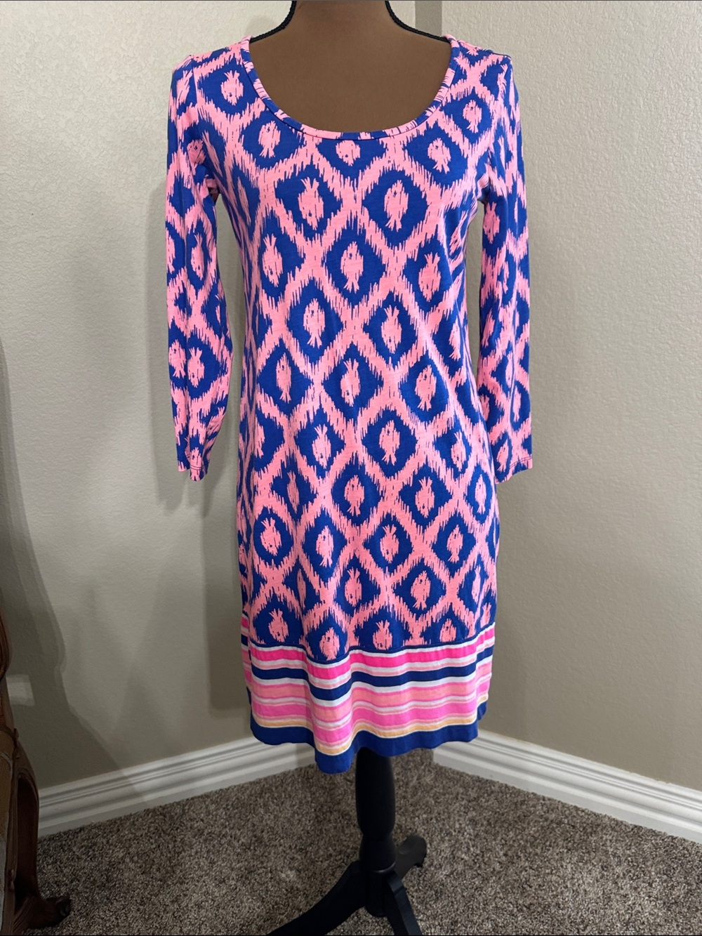 Lilly Pulitzer Pink & Blue Ikat-Style Long Sleeve Dress
